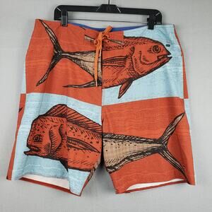 Cova Men's 38 Swim Trunks Deep Sea Fish Print Ocean Beach‎ Tropical Vacation